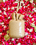 Sohaan: Champagne Gold Sequin Bucket Bag with Gota Tassels