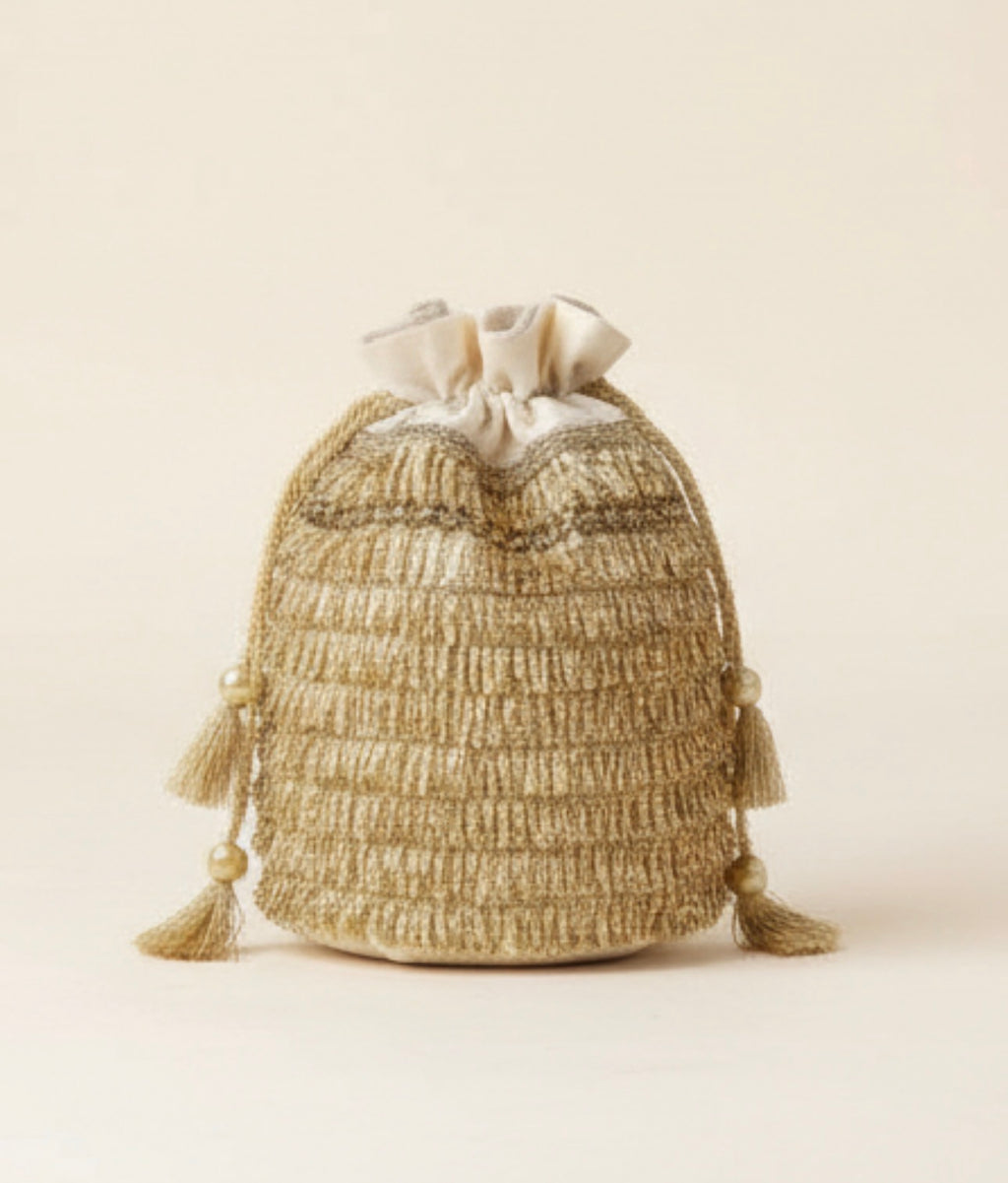 Sunehri: Golden Silk Potli Bag with Traditional Gota Work
