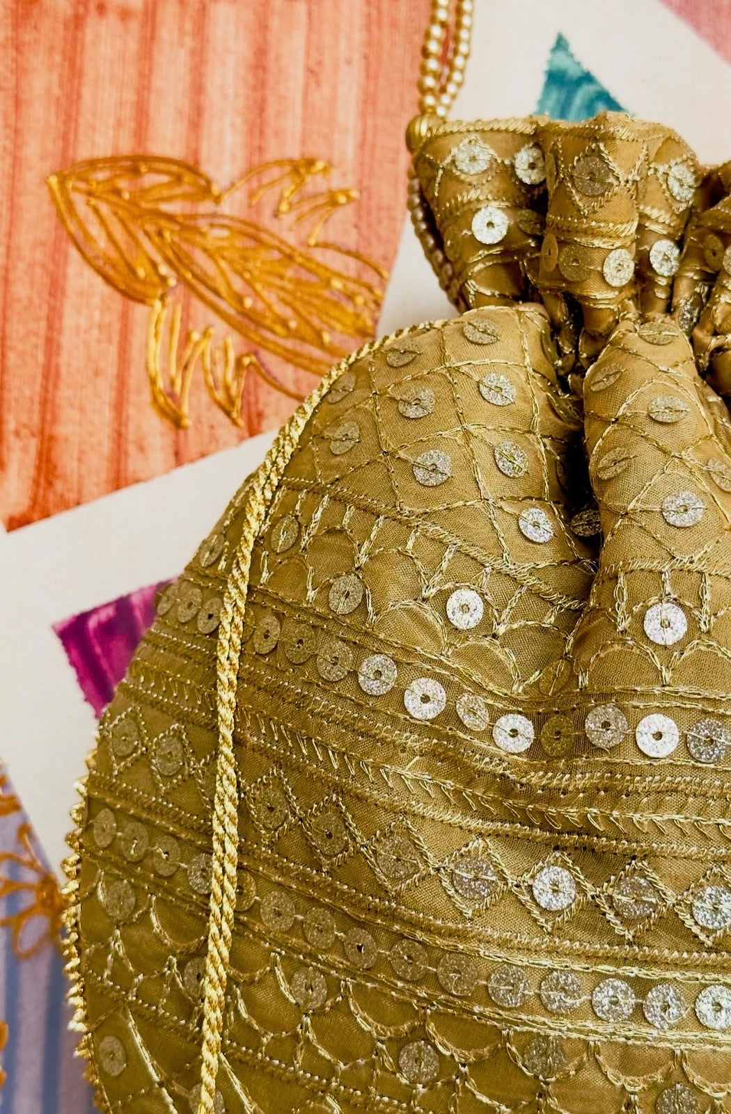 Zarnaab - Gold Sequin Embroidered Potli Bag
