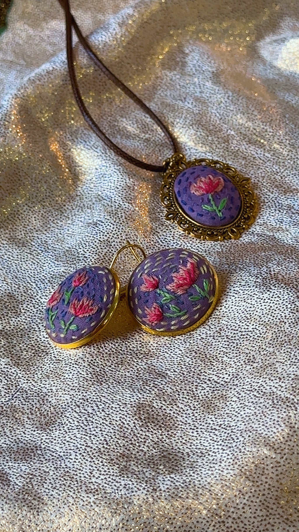 Lavender Lotus Meadow Hand-Embroidered Drops