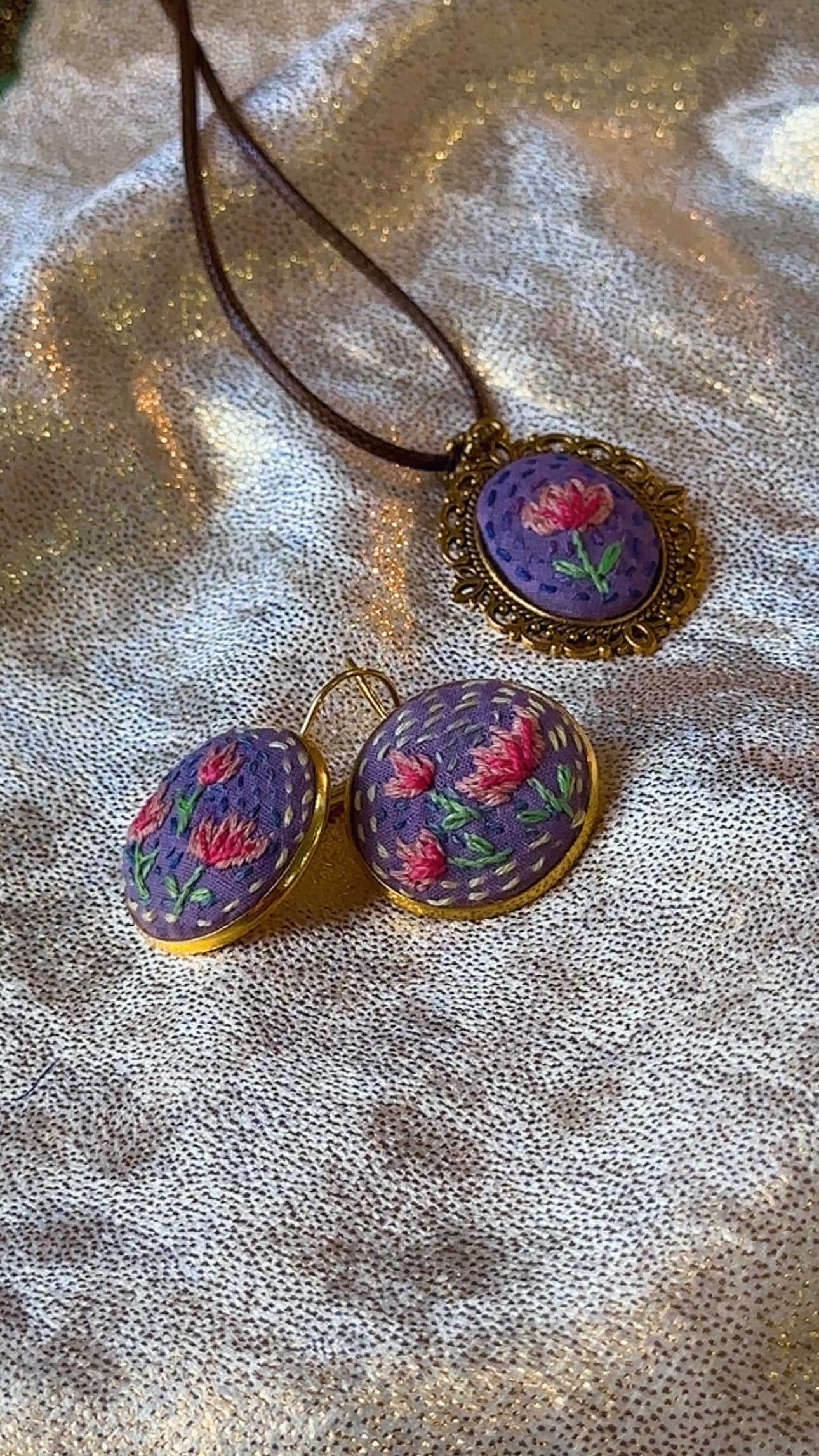 Lavender Lotus Meadow Hand-Embroidered Drops