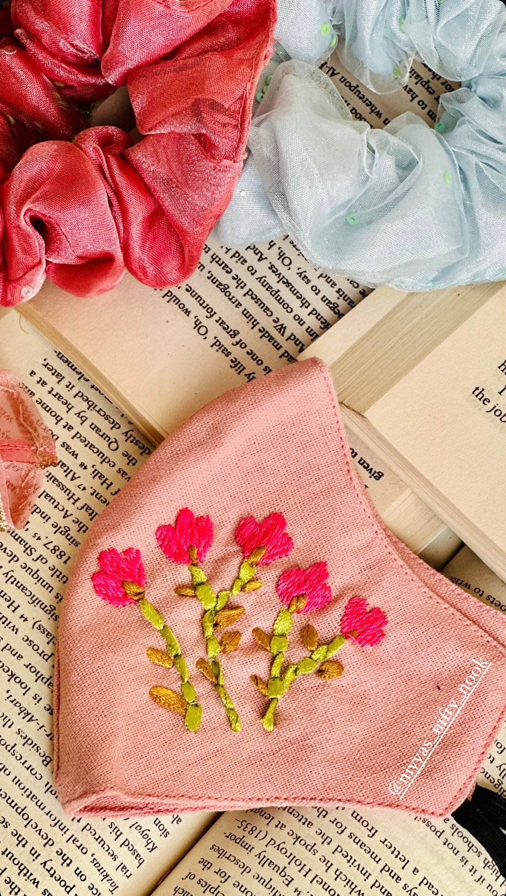 Rose & Ribbon Hand-Embroidered Mask (Customizable)