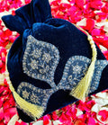 Zaarina: Navy Velvet Potli Bag with Hand-Embroidered Zari