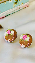 Mustard Floral Hand-Embroidered Stud Earrings - Guldasta