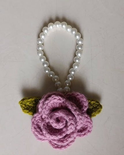 Dusty Mauve Rose & Pearl Loop Handbag Charm or Wristlet