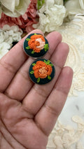 Autumn Rust Blossom Hand-Embroidered Floral Statement Earrings
