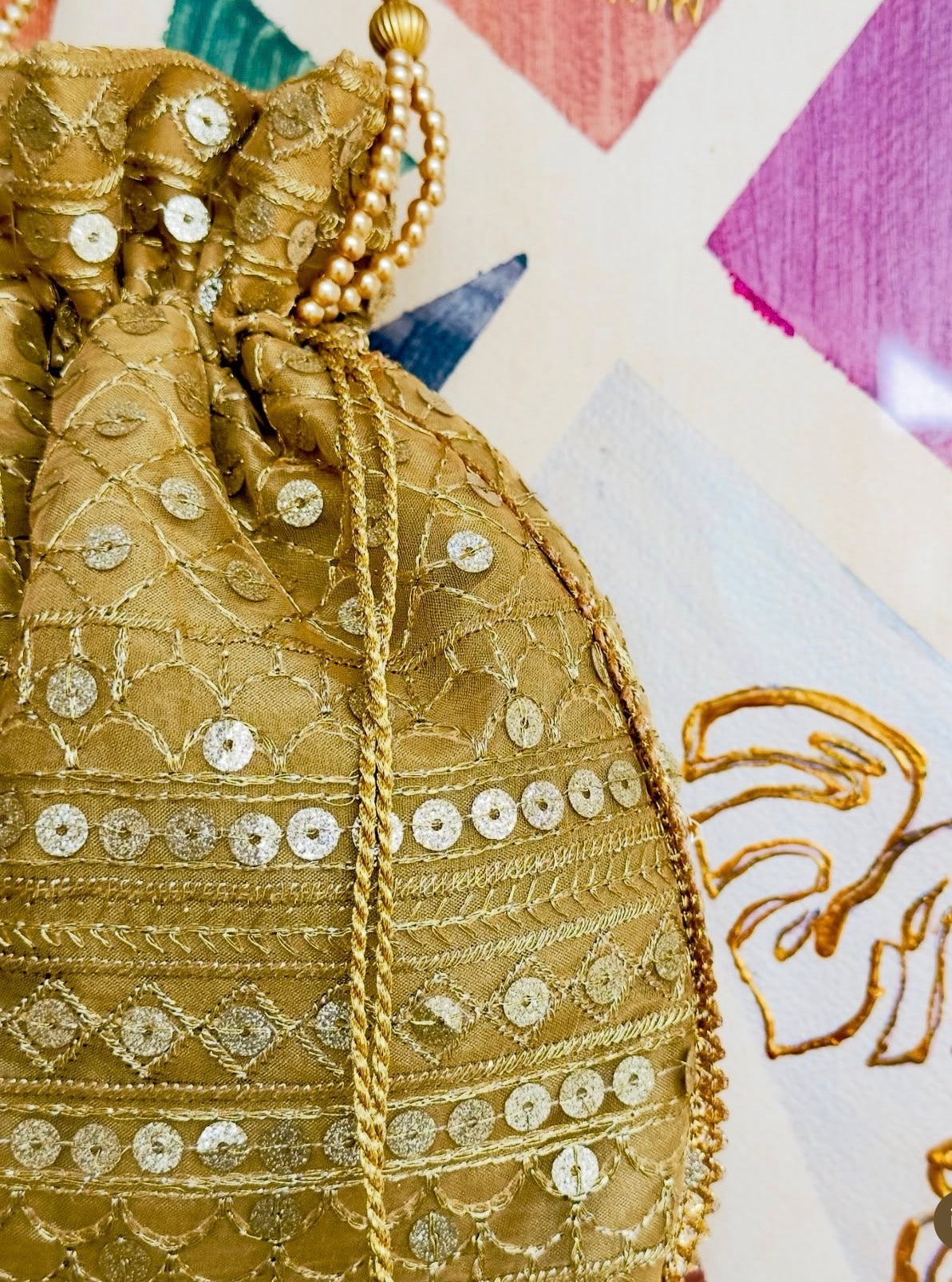 Zarnaab - Gold Sequin Embroidered Potli Bag