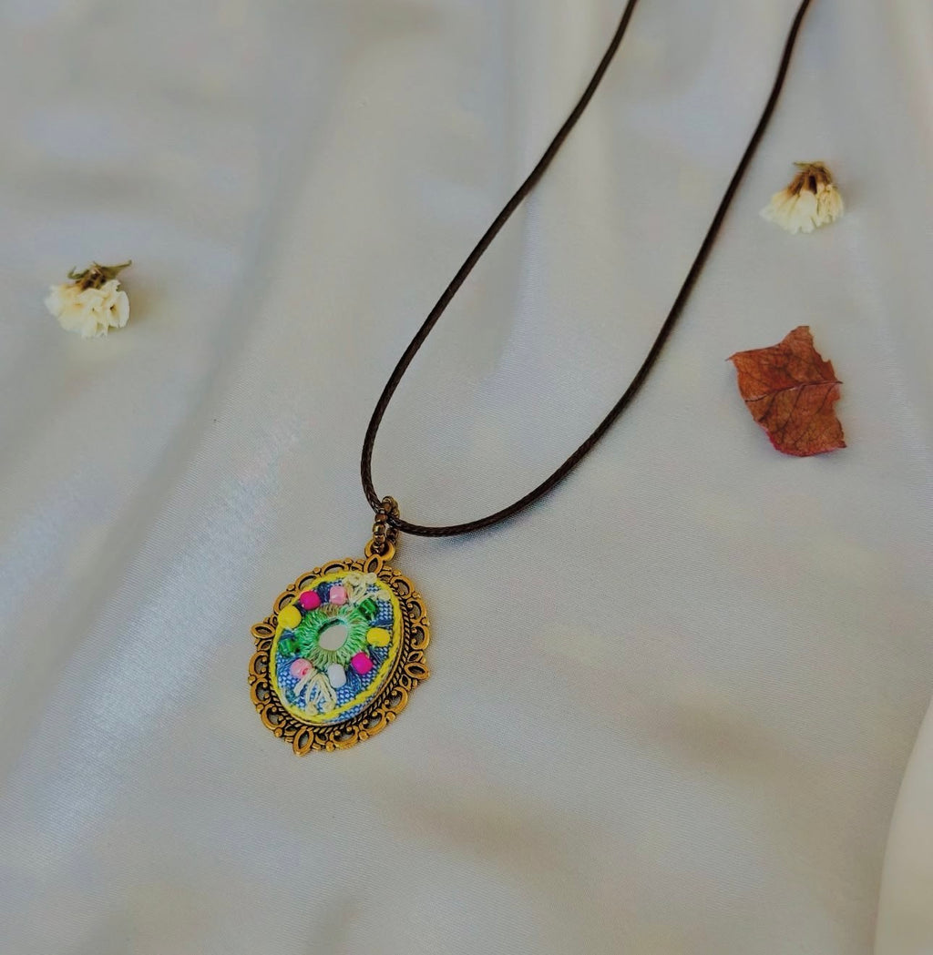 Moonlit Meadow Hand-Embroidered Whimsical Floral Pendant