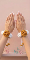 Sunlit Mustard & White Rose Crochet Gajra Bracelet