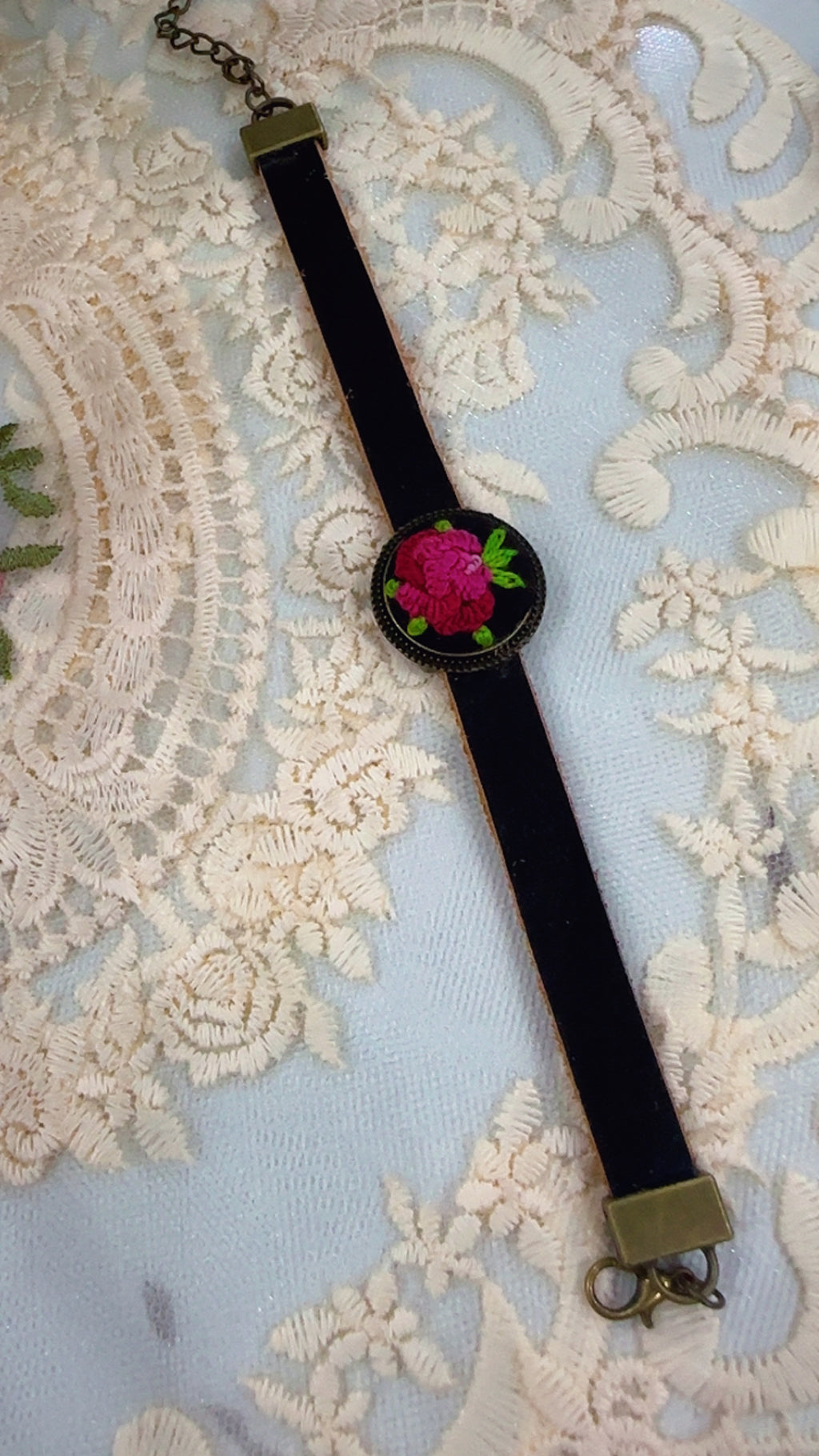 Gul-e-Rana Hand-Embroidered Leather Bracelet | Rustic Romance Series