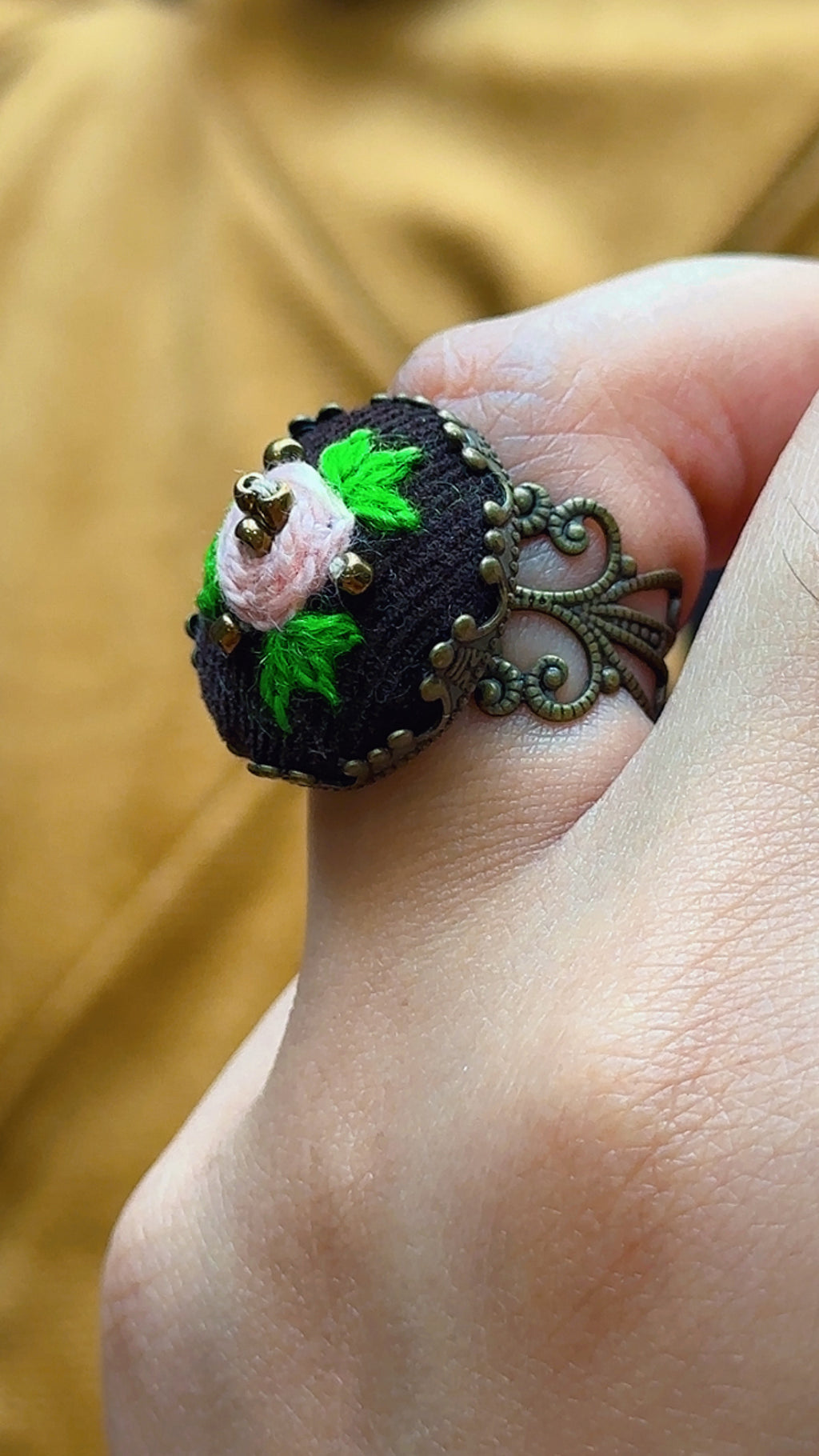 Enchanted Rose Hand-Embroidered Filigree Ring