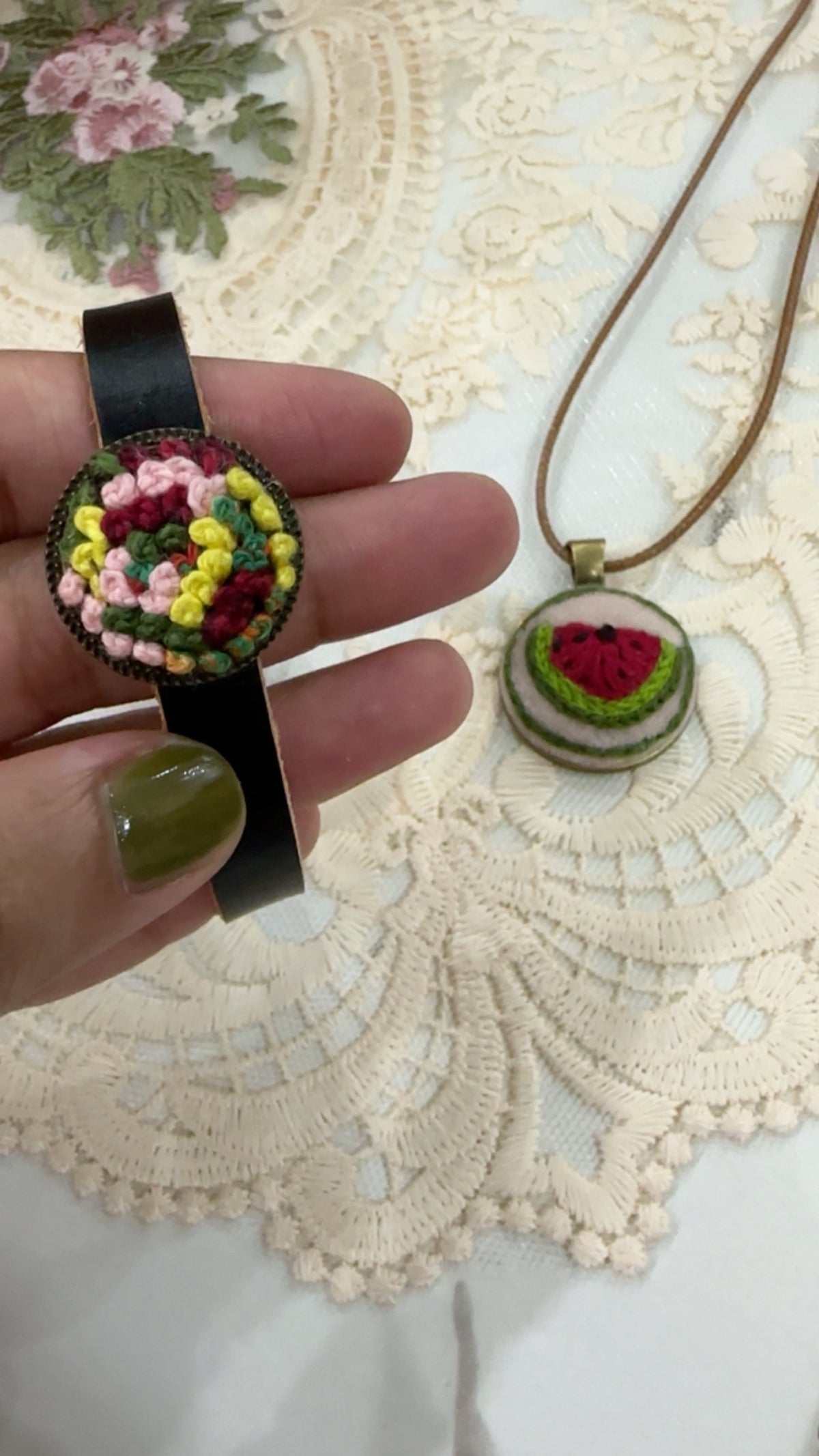 Gul-e-Bahar Hand-Embroidered Leather Bracelet | Rustic Romance Series