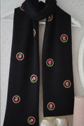 Hand-Embroidered Rose Frame Scarf | Pink & Green Floral Art