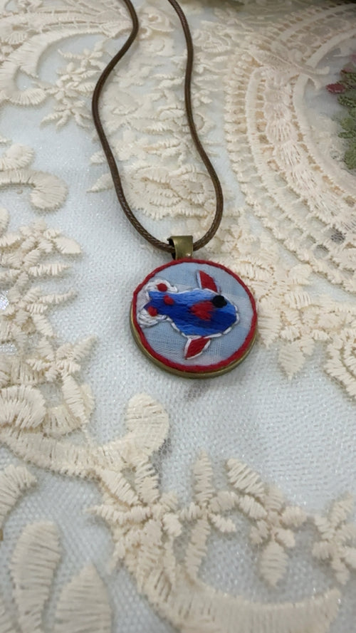 Coral Reef Fish Hand-Embroidered Kid-Friendly Pendant Necklace