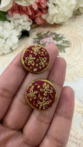 Crimson Golden Starburst Hand-Embroidered Festive Statement Earrings