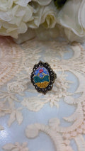 Golden Meadow Day Hand-Embroidered Landscape Statement Ring