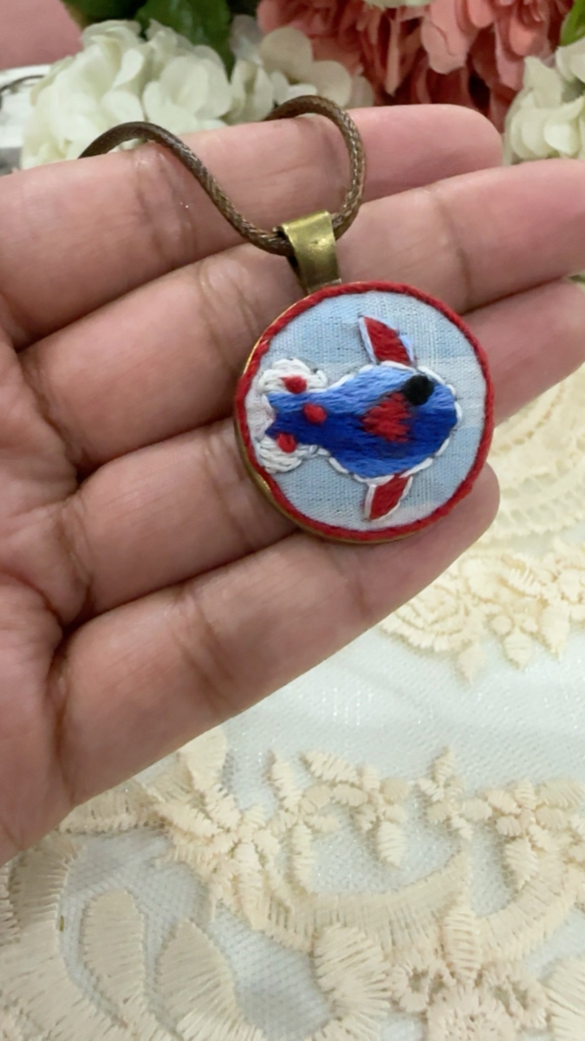 Coral Reef Fish Hand-Embroidered Kid-Friendly Pendant Necklace