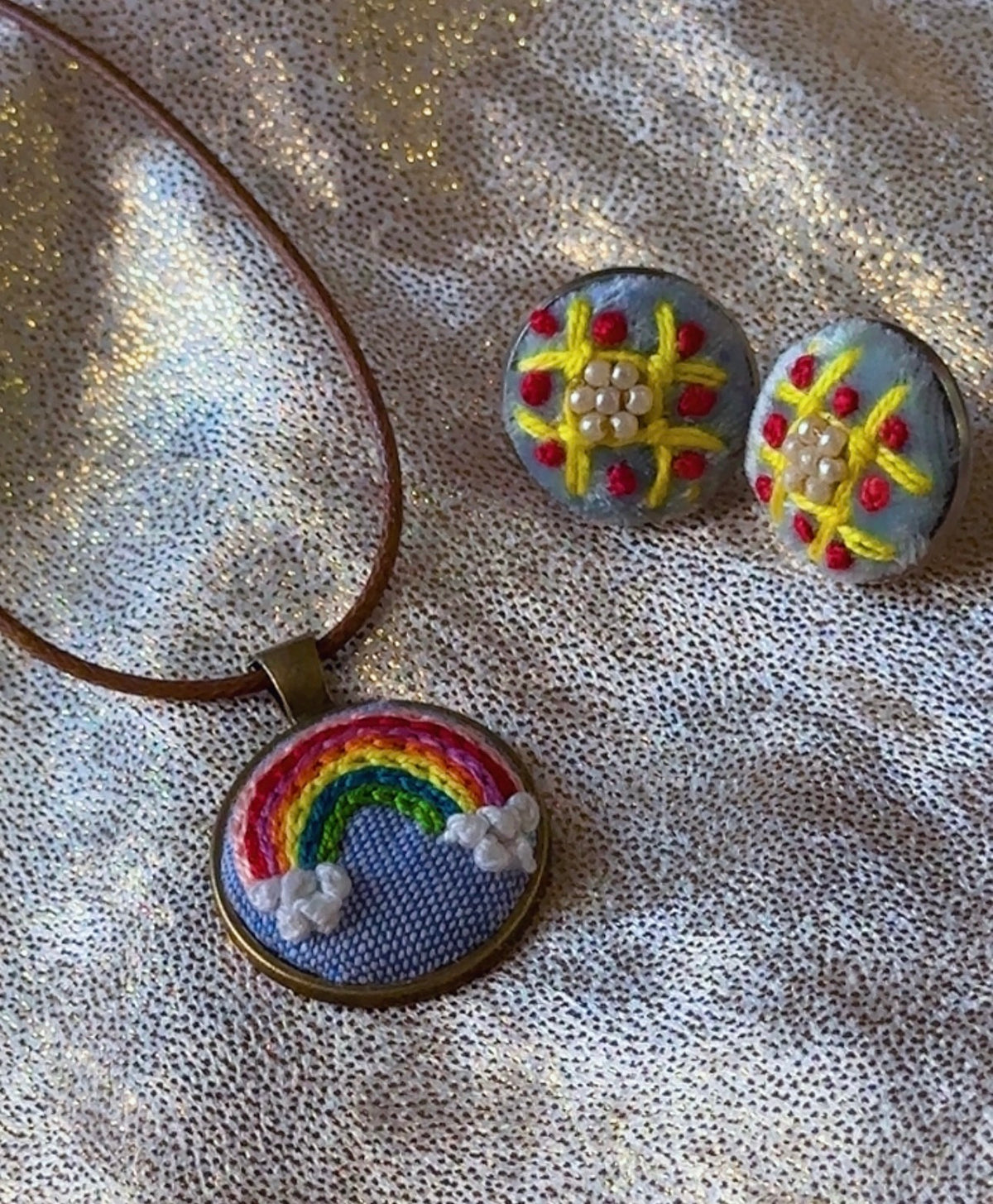 The Rainbow Pendant Hand Embroidered Necklace
