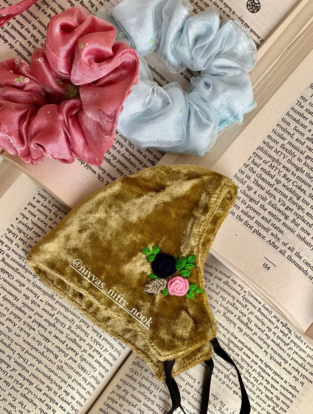 Hand-Embroidered Velvet Face Mask - Custom Floral Design