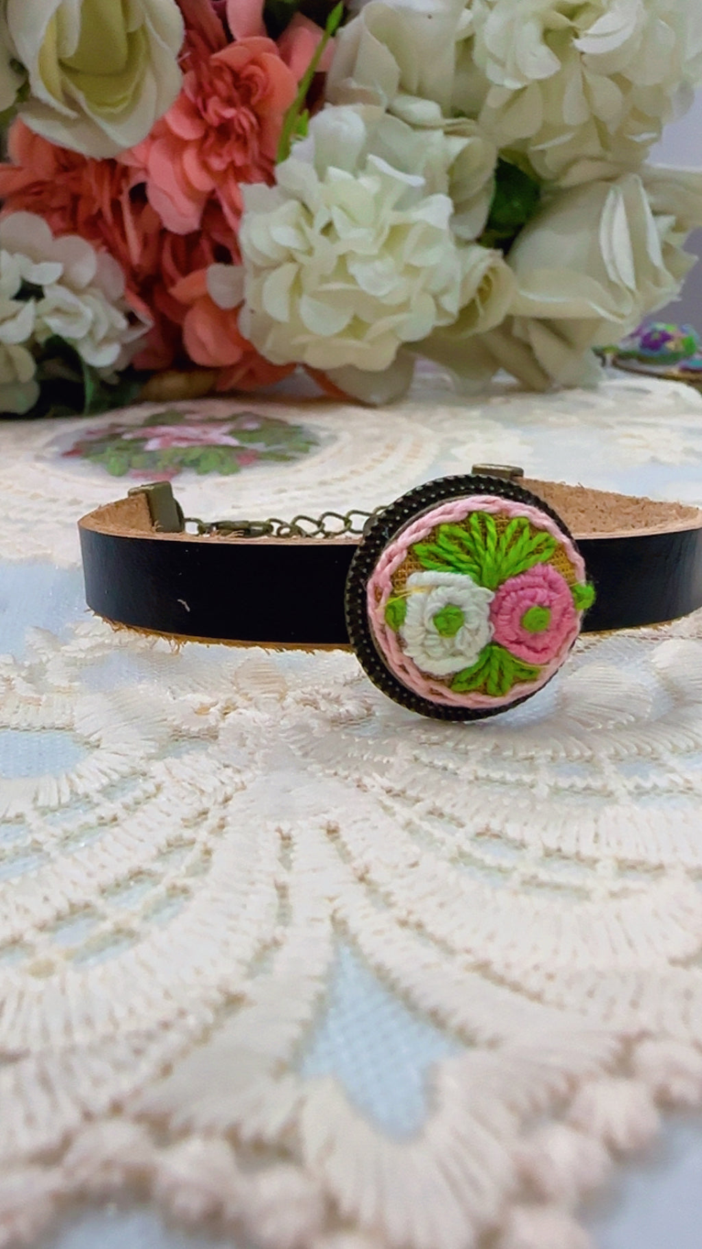 Gul-e-Mehru Hand-Embroidered Leather Bracelet | Rustic Romance Series