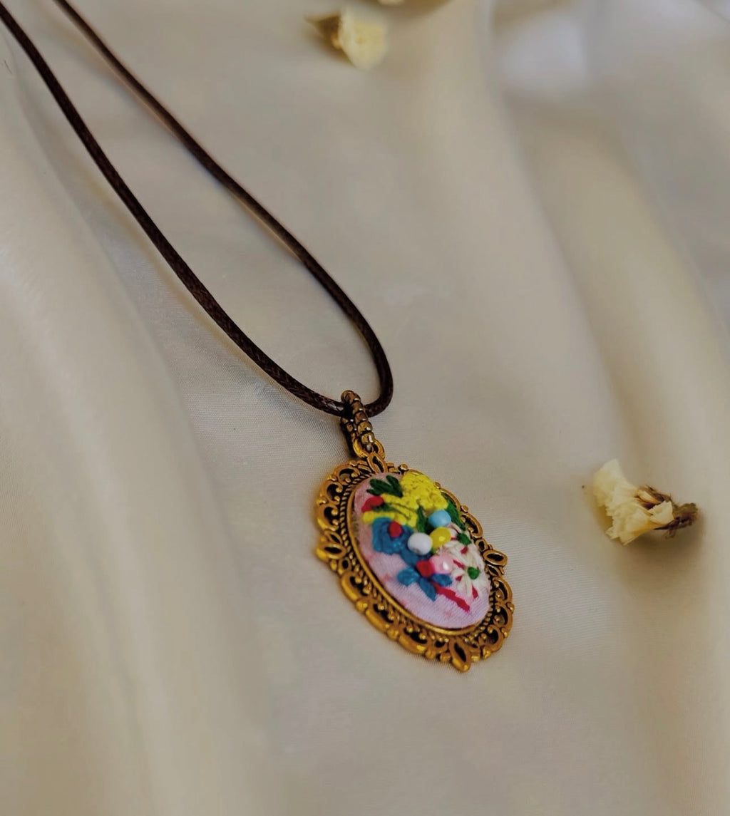 Petal Dust Hand-Embroidered Whimsical Floral Pendant