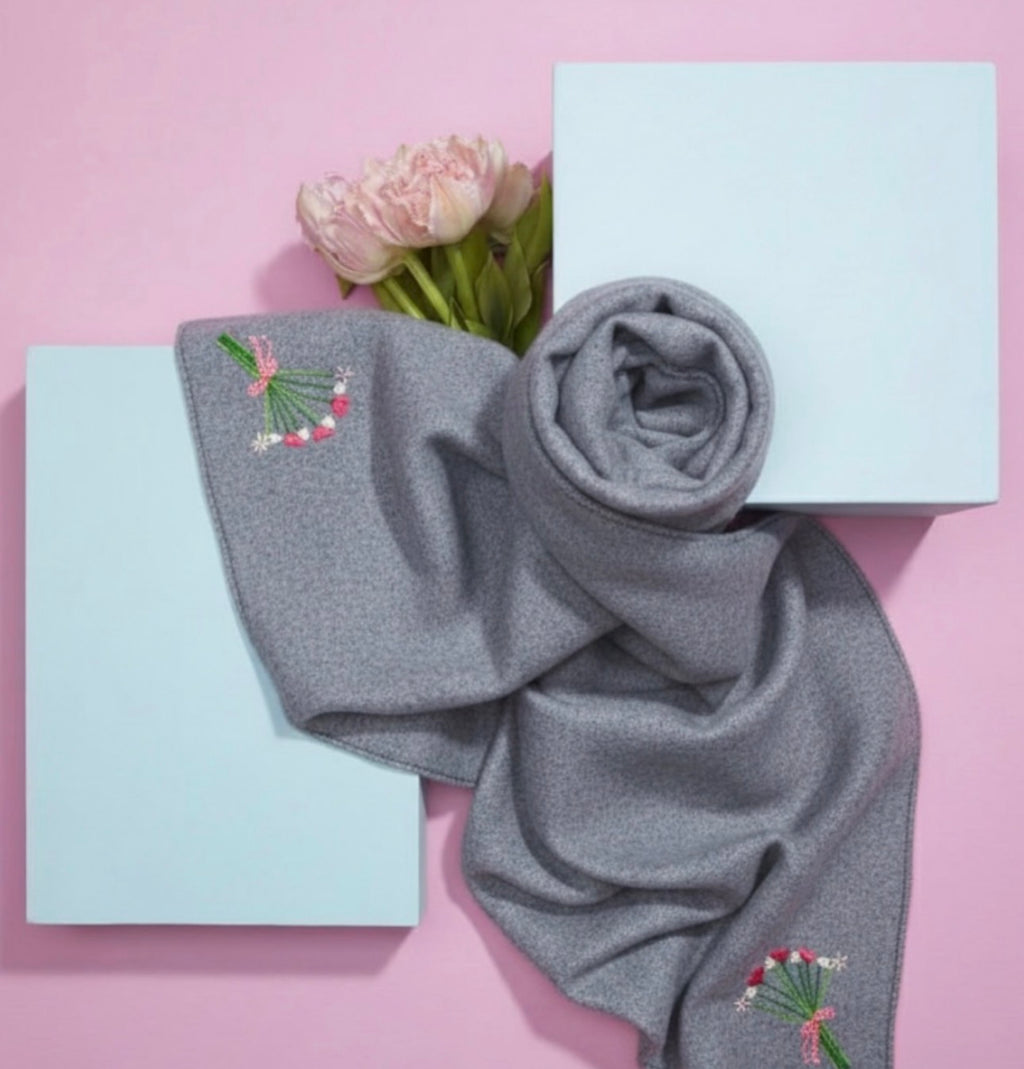 Hand-Embroidered Floral Bouquet Scarf | Custom Made Art Gift