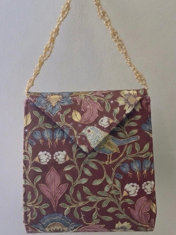 Gilded Nightingale: Maroon Bird Bag With Golden Outline