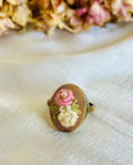 Hand-Embroidered Floral Ring - Vintage Style Brass Jewelry