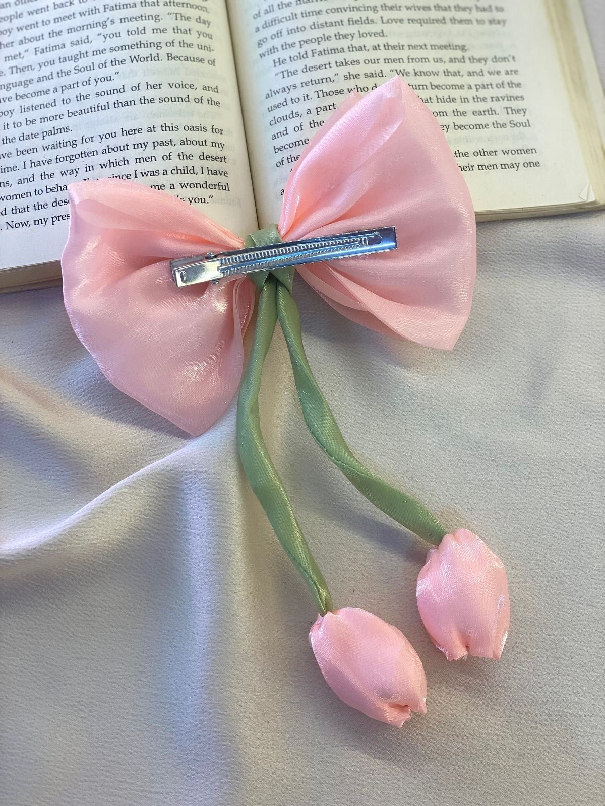 Handmade Bloom: Tulip Bow Hair Clip & Floral Accessory