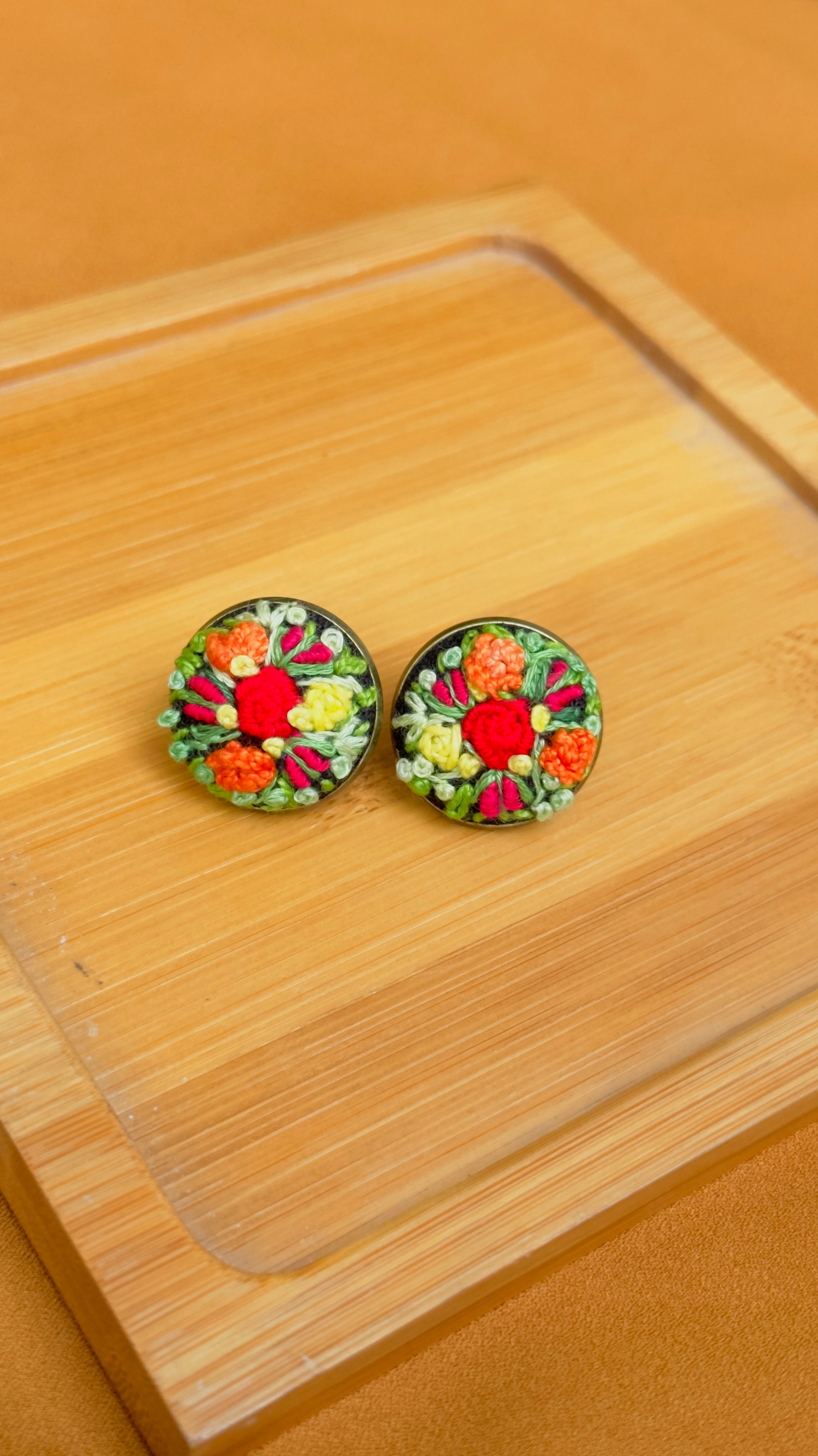 Vibrant Hand-Embroidered Floral Stud Earrings - Rangoli