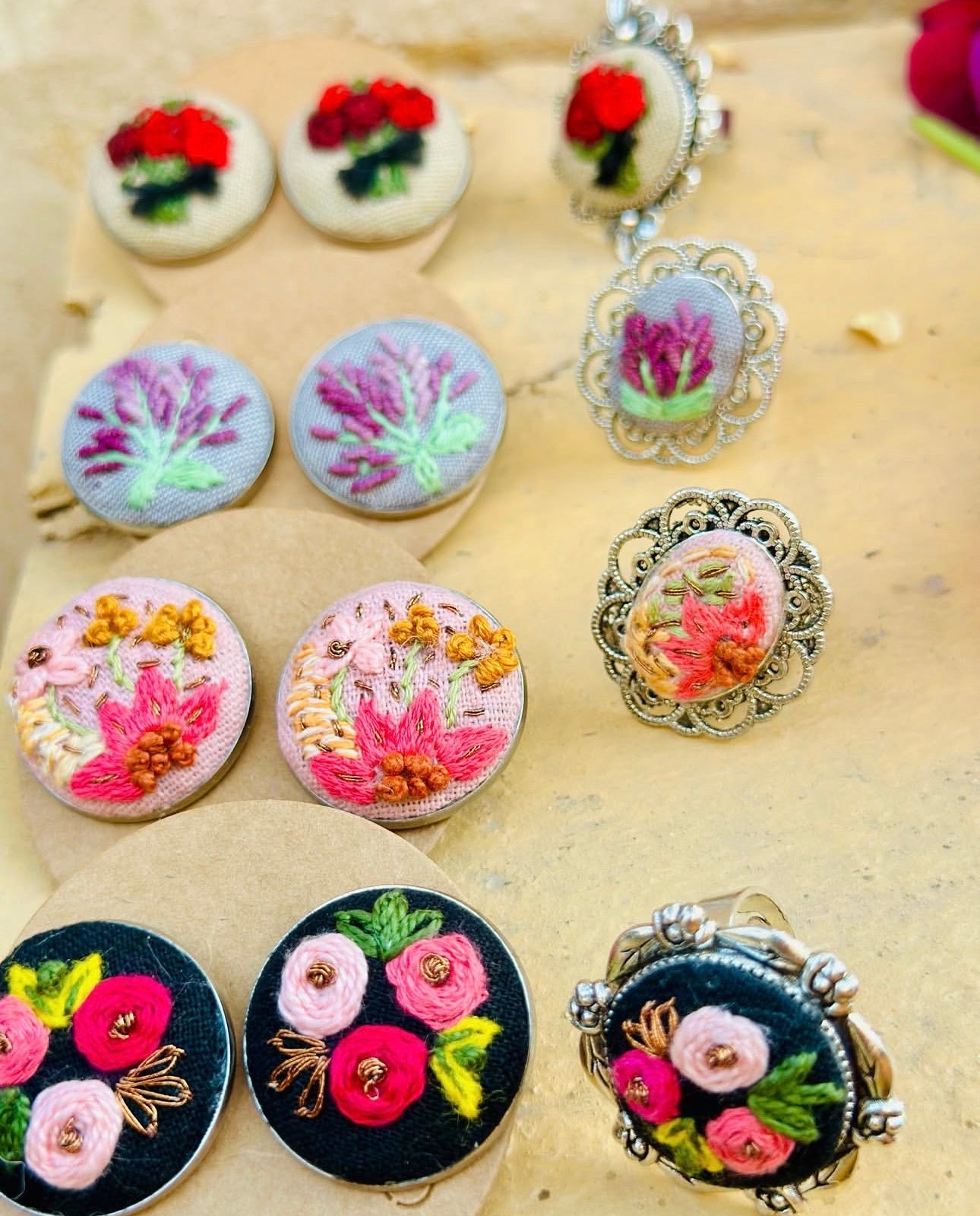 Hand-Embroidered Floral Silver Filigree Statement Ring