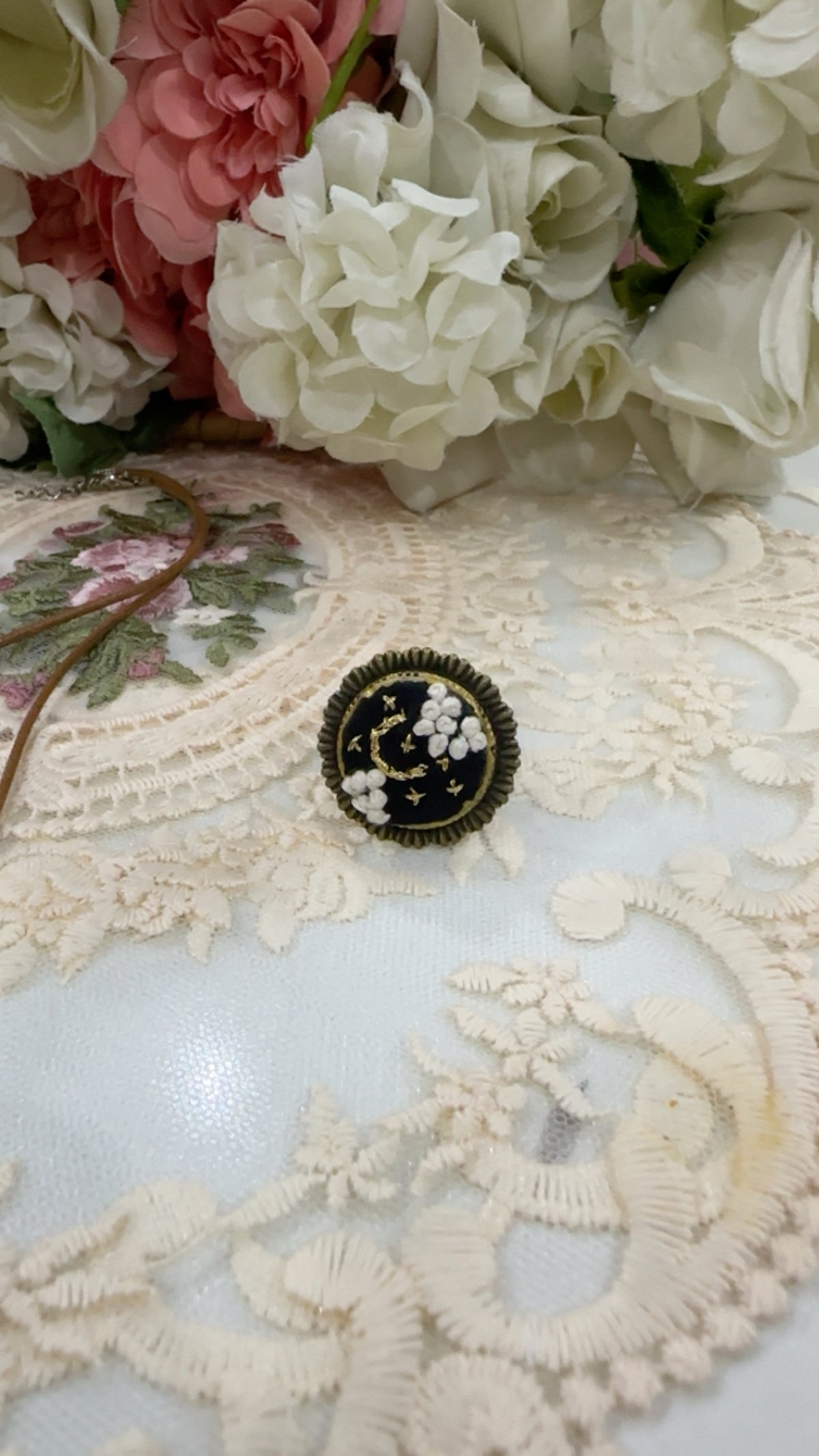 Midnight Stardust Hand-Embroidered Celestial Statement Ring