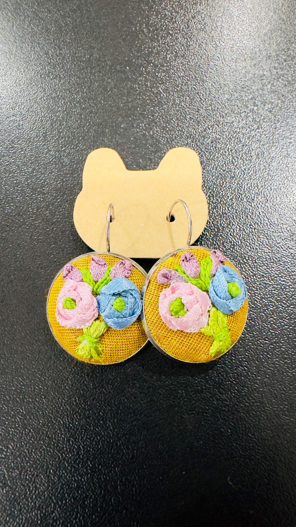 Gul-Kari Ribbon Embroidered 3D Floral Earrings - Mustard