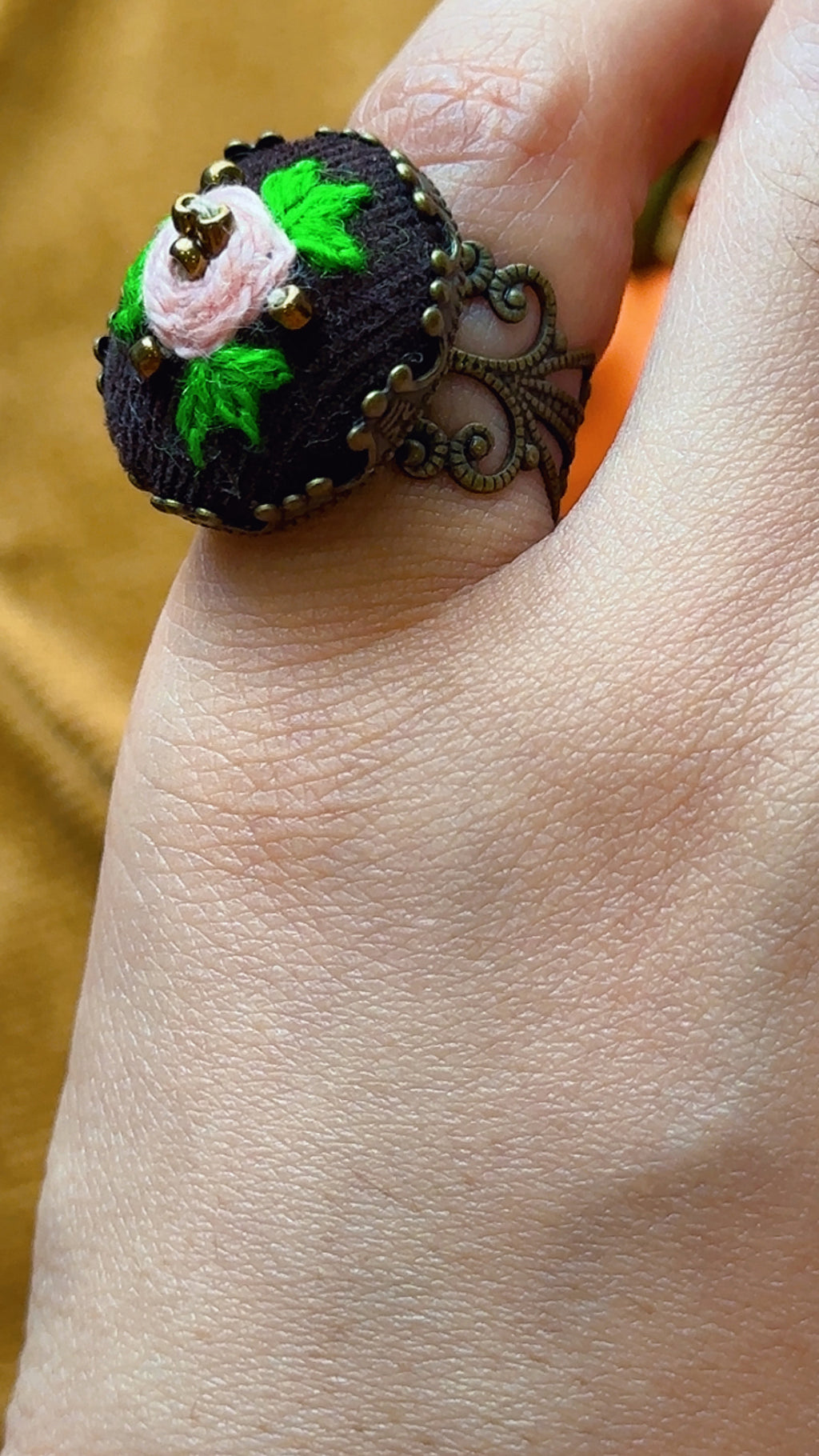 Enchanted Rose Hand-Embroidered Filigree Ring