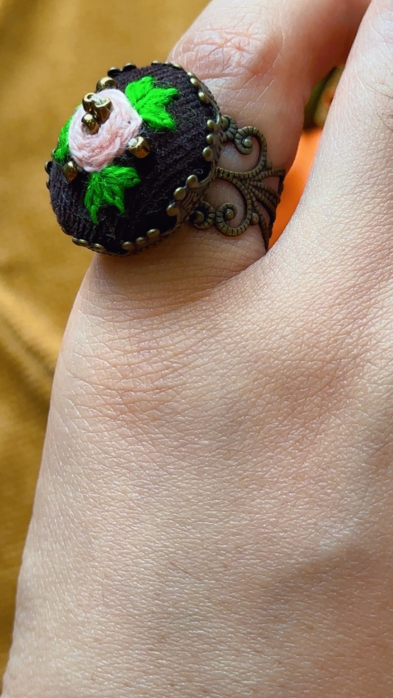 Enchanted Rose Hand-Embroidered Filigree Ring