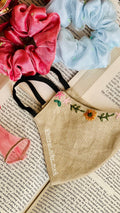 Handmade Floral Beige Embroidered Reusable Cotton Face Mask