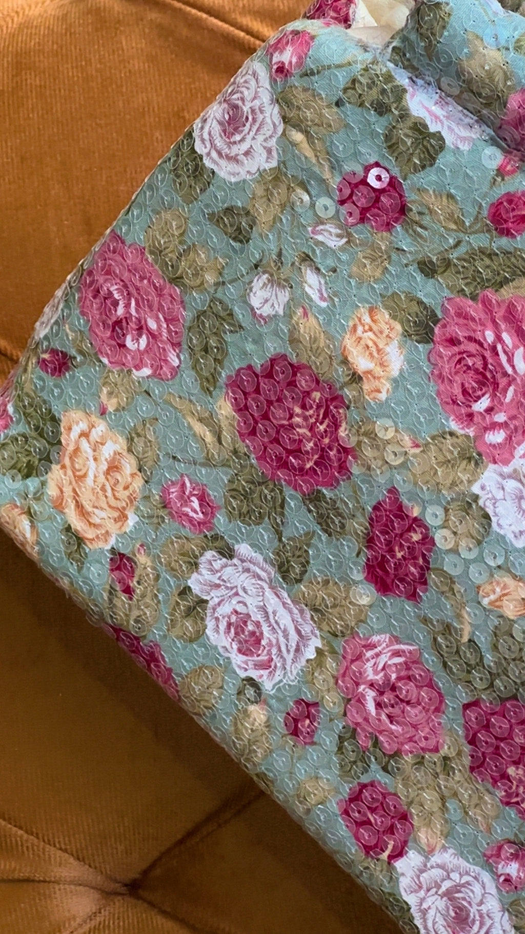Bloom Box: Handmade Sage Floral Bag with Sequin Ring Handle