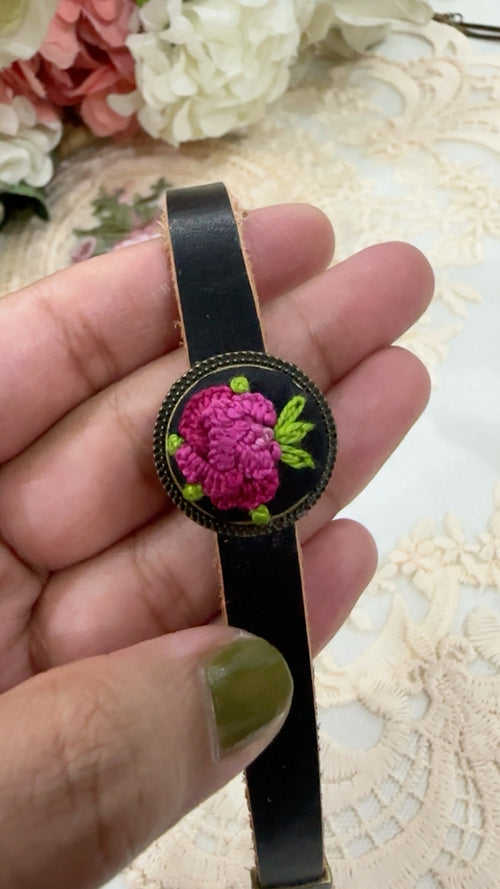 Gul-e-Rana Hand-Embroidered Leather Bracelet | Rustic Romance Series