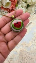 Summer Slice Watermelon Hand-Embroidered Kid-Friendly Pendant Necklace