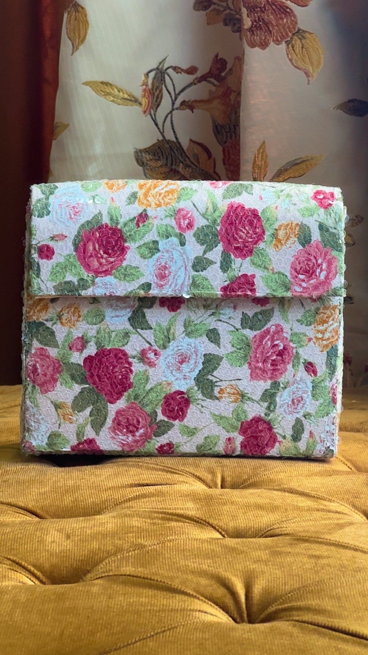 Rosie Bloom: Handmade Floral Sequinned Envelope Clutch Bag