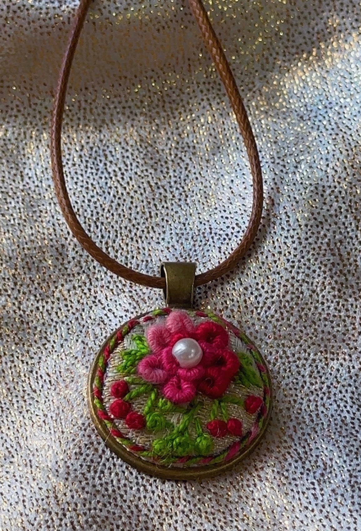 The Pearl Blossom Hand Embroidered Pendant