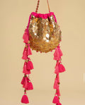 Shahnoor: Hand-Embellished Pink & Gold Potli Bag