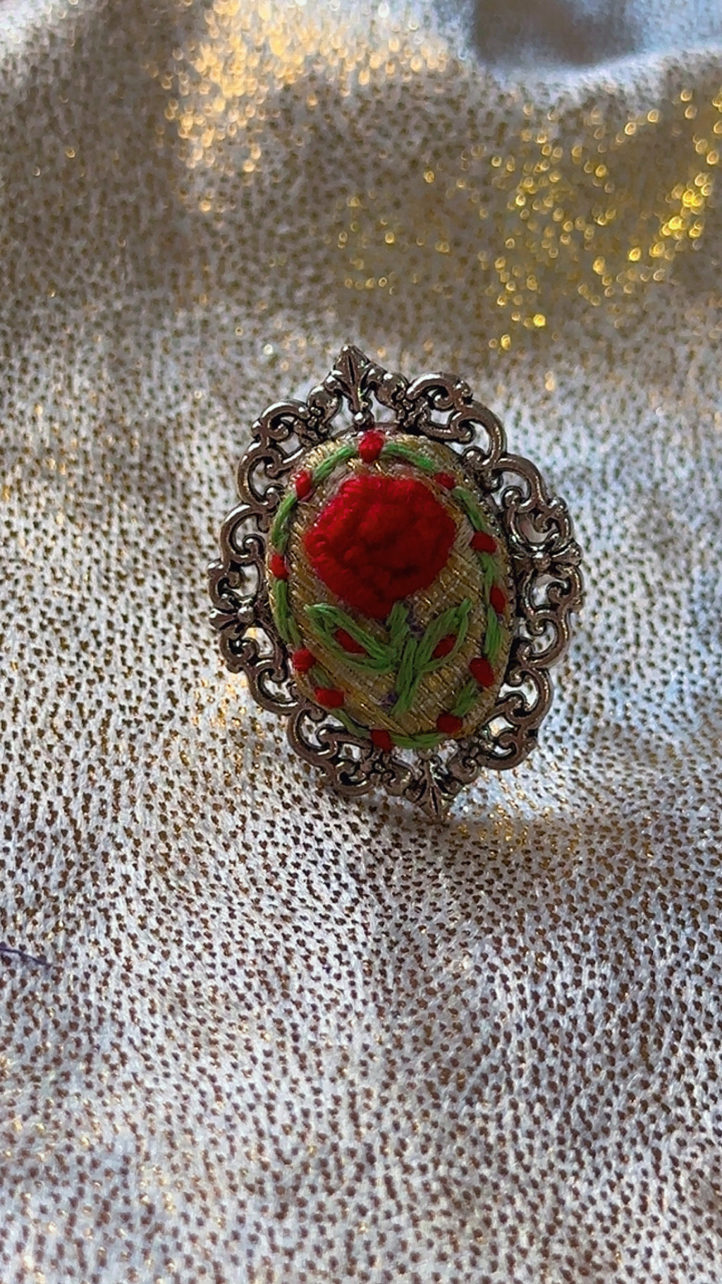 Heritage Bloom Hand-Embroidered Cameo Ring