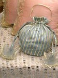 Zareen: Powder Blue & Gold Striped Festive Potli Bag