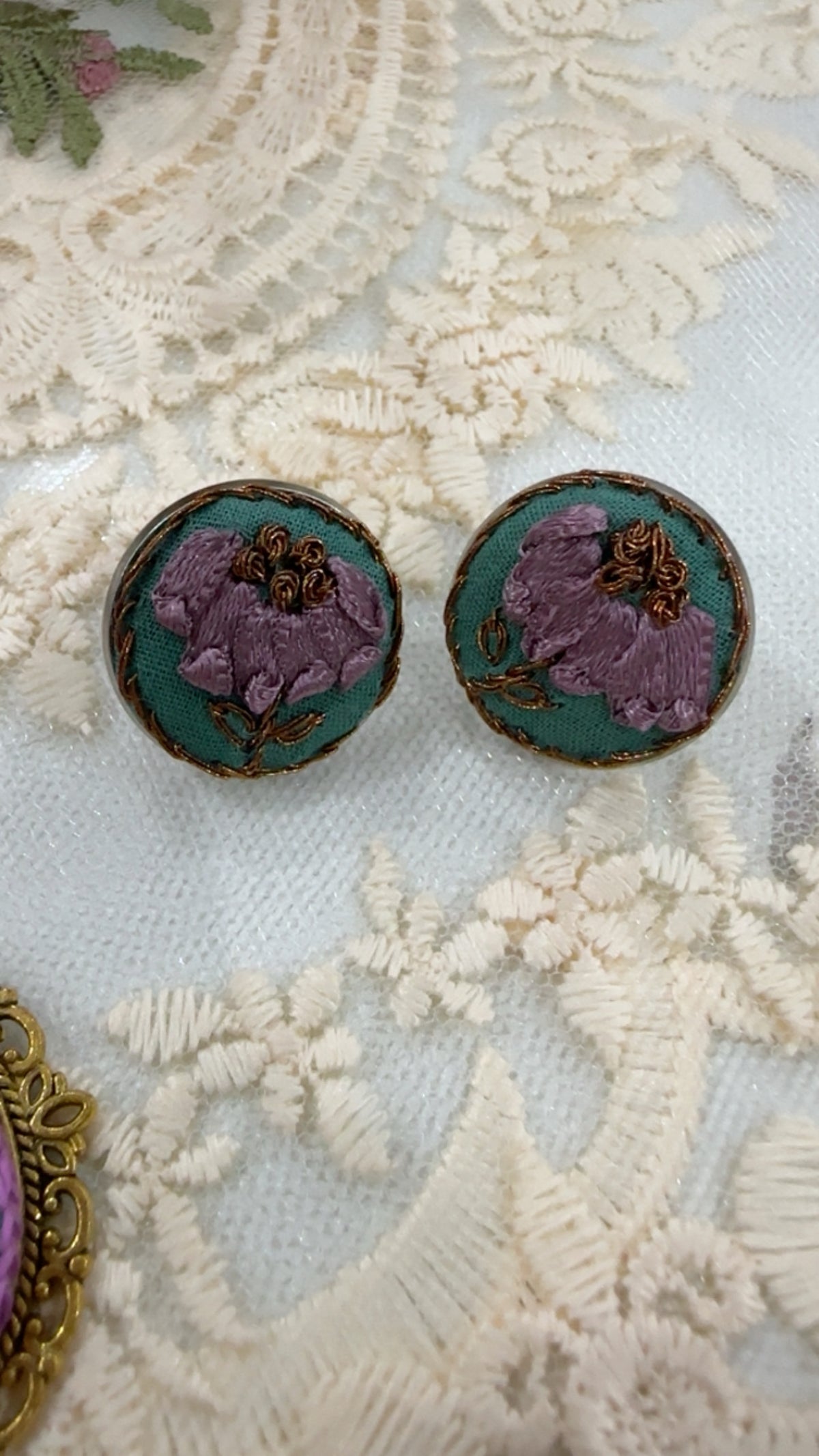 Teal Blossom Grace Ribbon-Work Floral Statement Earrings
