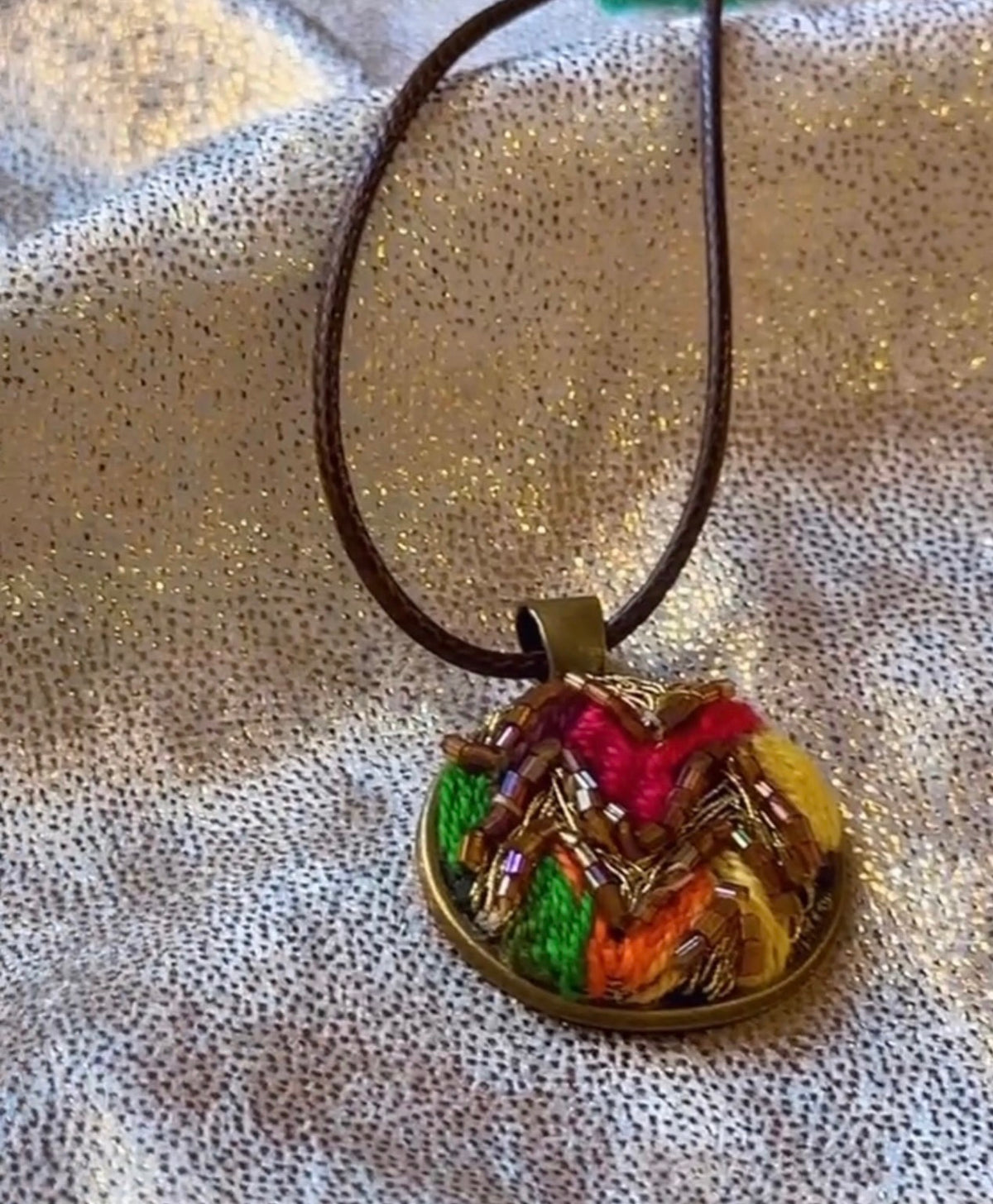 The Mosaic Sparkle Hand Embroidered Pendant