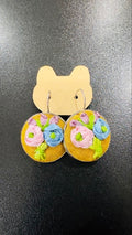 Hand Embroidered Pastel Floral Earrings - Mustard Zunaaish