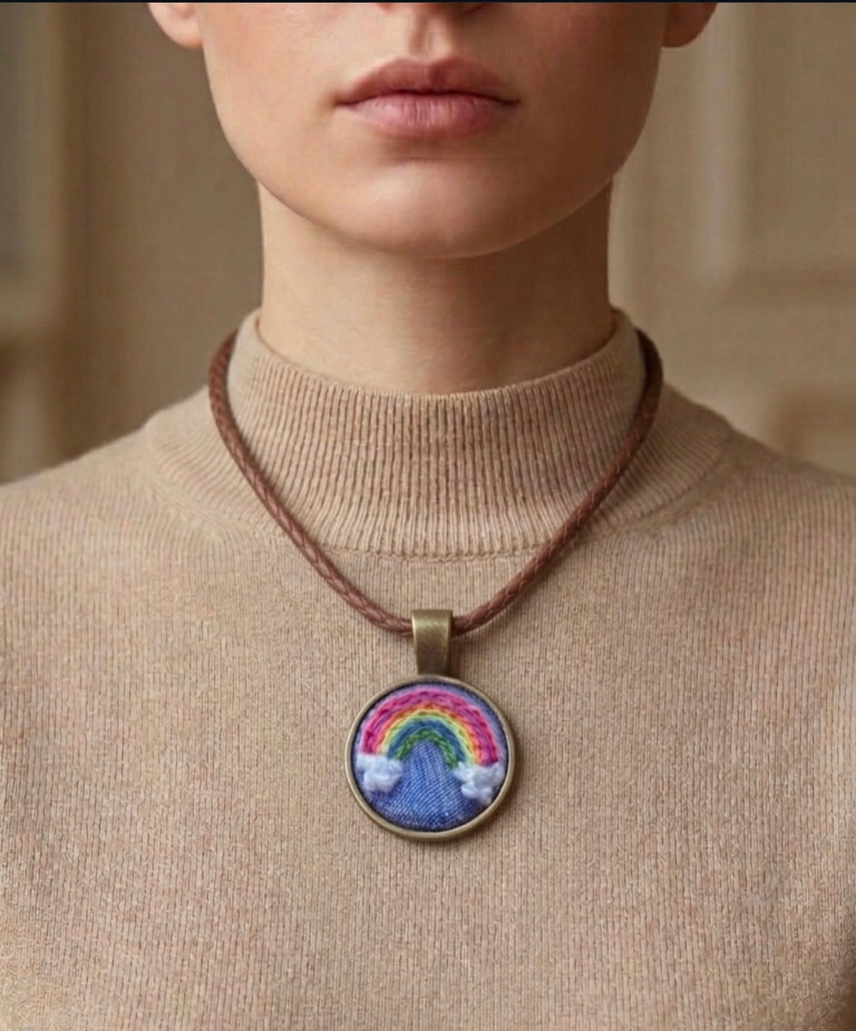 The Rainbow Pendant Hand Embroidered Necklace