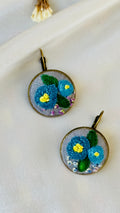 Blue Floral Hand-Embroidered Drop Earrings | Artisan Jewelry