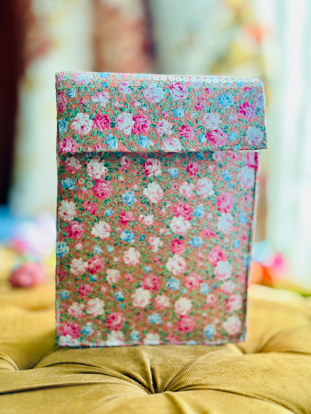 Peach Sorbet: Handmade Floral Sequin Vertical Messenger Bag